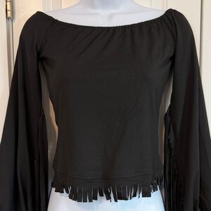 Black Off-Shoulder Fringe Top